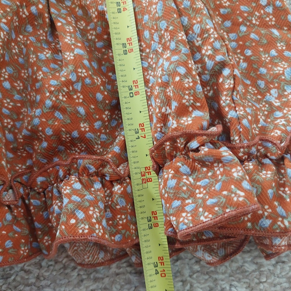 Lulus Admire You Orange Floral Print Ruffled Long Sleeve Mini Dress Size Medium‎ - Picture 9 of 10